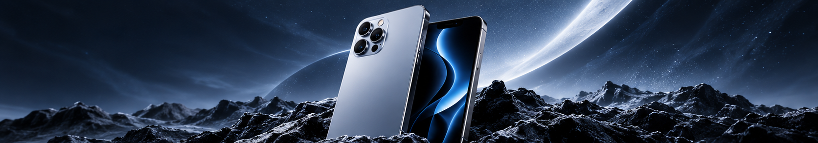 NEXA Pro 手機於深色岩石與星空間展示