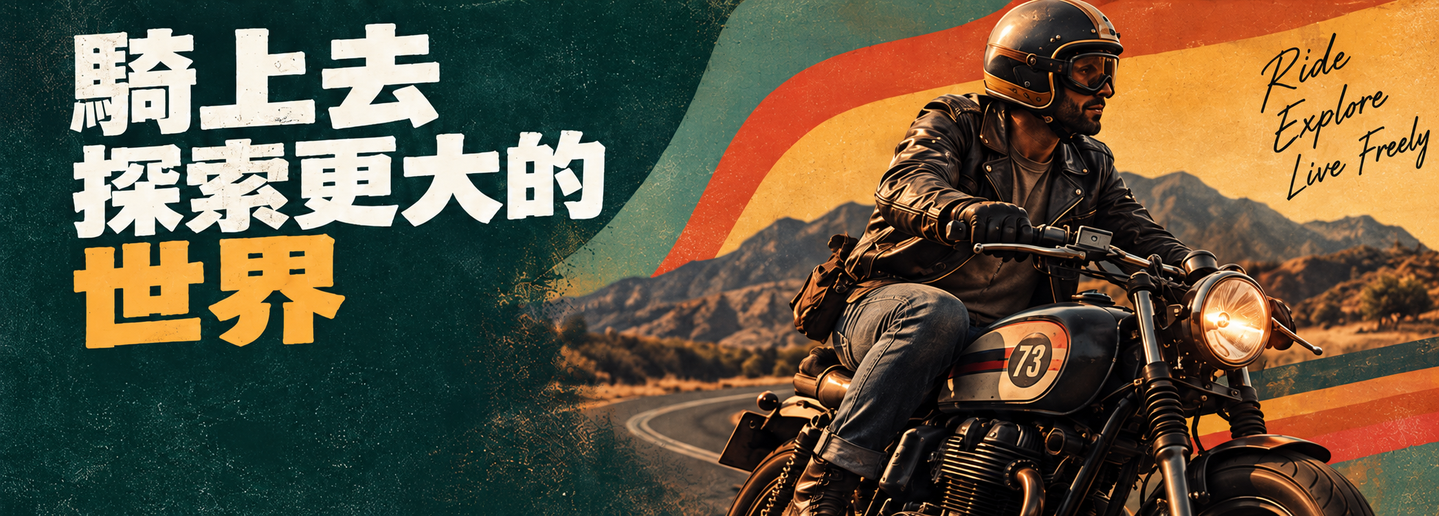 RIDE&CO. 騎士騎乘復古重機探索世界的形象主視覺