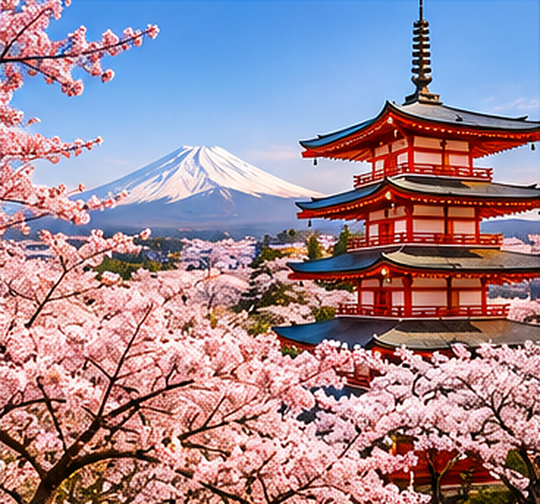日本櫻花與五重塔