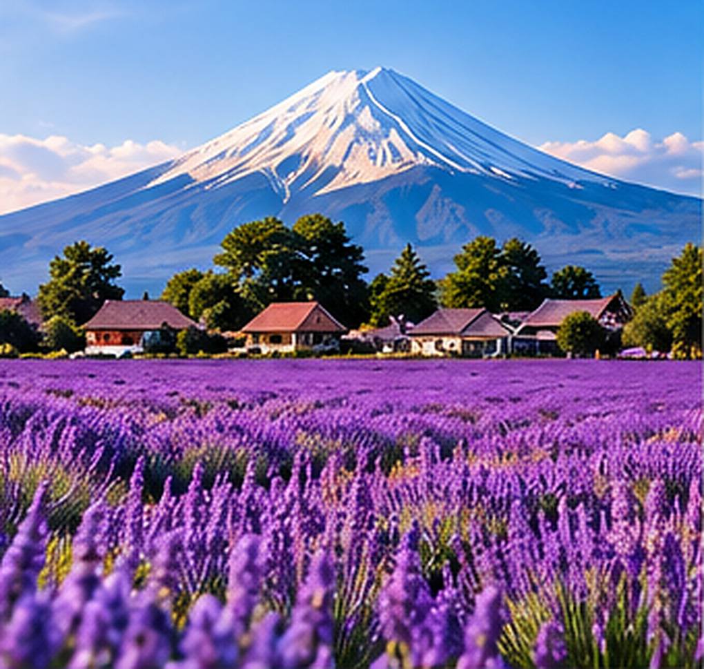 富士山與薰衣草花田